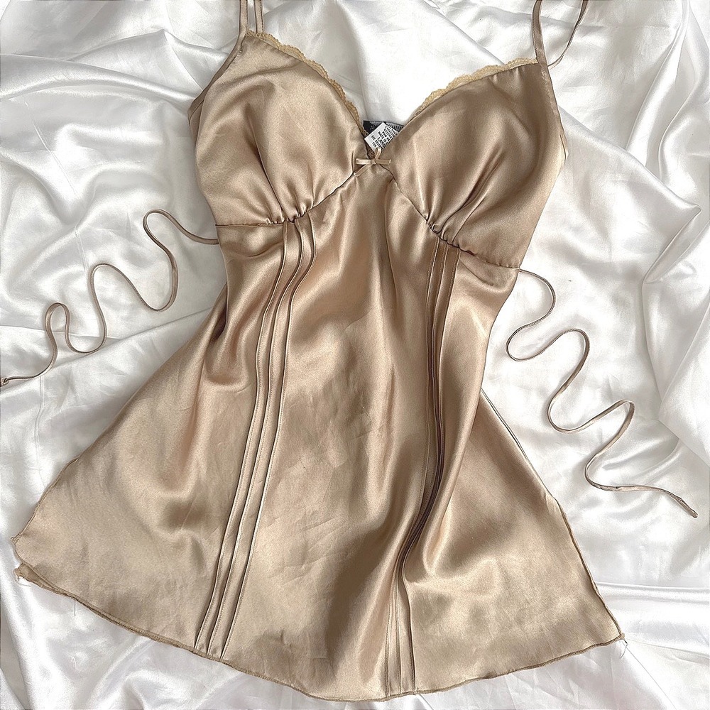 Self Esteem Champagne Gold Satin Lace Trim Cami Top Large